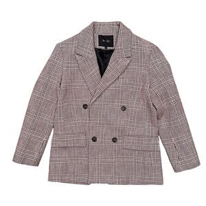 Maje Bordeaux Wool Blend Double Breasted Plaid Burgundy White Blazer Womens 34